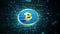 3D blue and golden bitcoin glowing shining with blue binary code encryption data