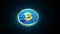 3D blue and golden bitcoin glowing shining with blue binary code encryption data