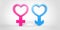 3D blue male and pink female sex heart shape symbol on plain white background