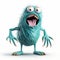 3d Blue Monster With Open Mouth - Illustration In Paranoid Sensitivity Style