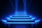 3D Blue Neon Podium with Glowing Stairs