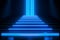 3D Blue Neon Podium with Glowing Stairs