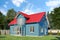 3d - blue single family house - summer - day