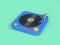 3d blue vinyl player cartoon style minimal green background 3d render