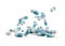 3d Blue And White Pharmaceutical Antibiotic Capsules Falling On White Background, 3d Illustration