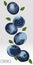 3D blueberry with green leaf. Juicy ripe berry blueberries on a transparent background. Fresh wild summer berry