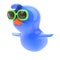 3d Bluebird flying wearing green sunglasses