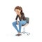 3d bored cartoon woman sitting on chair