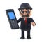 3d Bowler hatted British businessman has a mobile phone