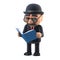 3d Bowler hatted British businessman reading a book