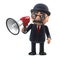 3d Bowler hatted British businessman using a megaphone