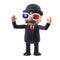 3d Bowler hatted British businessman wears 3d glasses