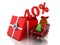 3d box with 40 percent text. Christmas sale concept.