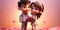 3D Boy and Girl With Flower - Cute Couples in Valentine\\\'s Day