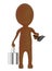 3d brown character holding a tin can and a paint brush in his hands