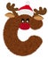 3D â€œBrown Reindeer wool fur feather letterâ€ creative decorative with Red Christmas hat, Character C.