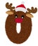 3D â€œBrown Reindeer wool fur feather letterâ€ creative decorative with Red Christmas hat, Character O.