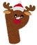 3D â€œBrown Reindeer wool fur feather letterâ€ creative decorative with Red Christmas hat, Character P.