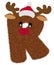 3D â€œBrown Reindeer wool fur feather letterâ€ creative decorative with Red Christmas hat, Character R.