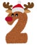 3D â€œBrown Reindeer wool fur feather Number Charactorâ€ creative decorative with Red Christmas hat, Number 2.
