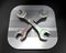 3d brushed metal crossed monkey wrench icon