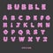 3D bubble font alphabet in y2k style. Pink inflated type text isolated on dark grey background