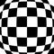 3d bulging, convex, globular, protuberant distortion, deformation on checkered, black and white squares pattern, background.