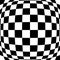 3d bulging, convex, globular, protuberant distortion, deformation on checkered, black and white squares pattern, background.