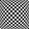 3d bulging, convex, globular, protuberant distortion, deformation on checkered, black and white squares pattern, background.