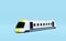 3d bullet train cartoon, yellow white sky train transport toy, summer travel service, planning traveler tourism train isolated on