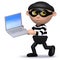 3d Burglar runs off with a laptop