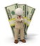 3d business man in beige suit - pack of money