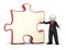 3d business man with big red puzzle - copyspace