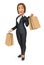 3d business woman carrying shopping bags