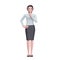 3d business woman with finger on chin wearing long shirt and skirt