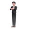 3d businessman in black formal suit Typing Message on the phone