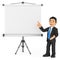 3D Businessman with a blank projector screen