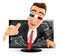 3d businessman coming out of 3d television