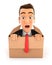 3d businessman coming out of the box