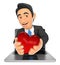 3D Businessman coming out a laptop screen with a red heart