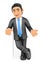 3D Businessman with crossed legs showing something