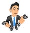 3D Businessman exercising with two dumbbells fitness. Overcoming