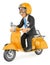 3D Businessman going to work by scooter motorcycle