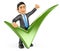 3D Businessman with a green tick and thumb up