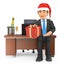 3D Businessman handing a business gift