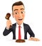 3d businessman hitting gavel