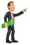 3d businessman holding green arrow and pointing direction