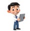 3D Businessman holding tablet. cartoon character cute smiling Businessman