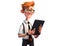 3D Businessman holding tablet. cartoon character cute smiling Businessman