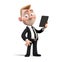 3D Businessman holding tablet. cartoon character cute smiling Businessman